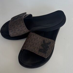 Michael Kors Black and Brown Slide Sandals